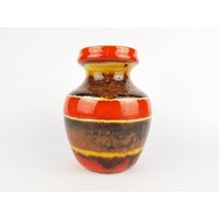 Vintage Bay Keramik Orange Und Funkelnde Braune Fat Lava Vase 82 17 West German Pottery von RetroVases