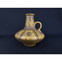 Vintage Gelbe Keramik Jasba Keramik Relief Vase 1648 20 West German Pottery 1970Er Jahre Fat Lava Ära von RetroVases