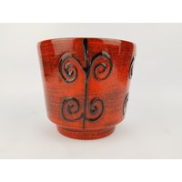 Vintage Ilkra Edel Keramik Rot-Schwarzer Blumentopf/Übertopf West German Pottery Keramik 1960Er 1970Er Jahre von RetroVases