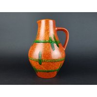 Vintage Jasba Keramik Vase Mid-Century Grün - Und Orangefarbene Henkelvase 1970Er Jahre Fat Lava Ära von RetroVases