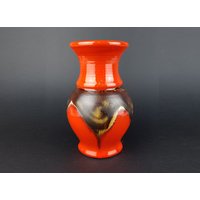 Vintage Jasba Keramik Vase Rot Mit Brauner Tropfglasur N211 10 18 West German Pottery 1960Er Jahre von RetroVases