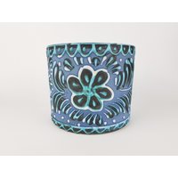 Vintage Marei Keramik Übertopf Blumentopf Blau Handbemalt 1960Er Jahre von RetroVases