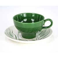Vintage Homer Laughlin Grüner Weizen Americana Geschirr Teetasse Und Untertasse von Retroburgh