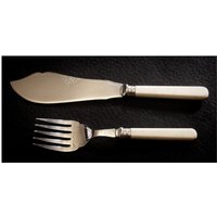Antik Silver Plattierte Fisch Flachware Server Kunstknochen Griffe 1910 von Retrofran
