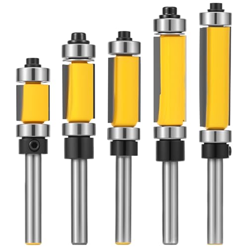 5 PCs Flush Trim Router Bit Set Harthärte Flush Cut Router Bit mit 1/4 Zoll Schaft für die Gravurmaschine Trimmmaschine von Retrok