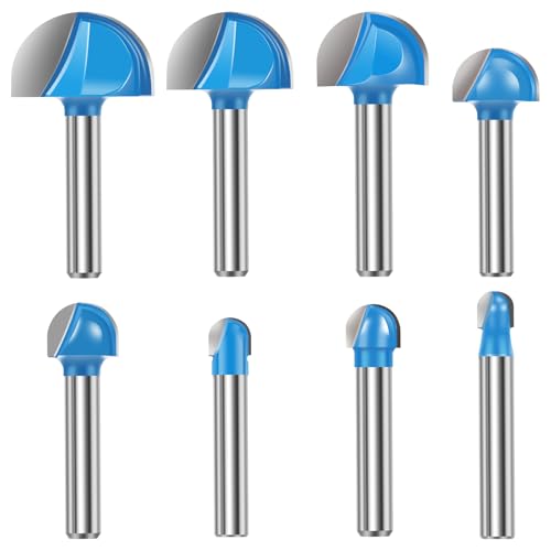 8pcs Hartmetall Hohlkehlfräser Oberfräser 1/4 Zoll Shank Core Box Router Bit Set Carbid Round Nase Router Bits Holzbearbeitungsmahlen Cutter für Holz von Retrok