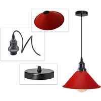 Rote Hängelampe Deckenleuchte Retro Metalllampe Bausatz 22cm Cone Stil Lampenschirm Vintage Industrie Dekor Lampe von Retrolightdesigns