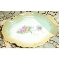 Antikes Rosen Eitelkeits-Schmuck-Tablett Porzellan Boudoir Frisiertisch Pinnschale von Retromagination