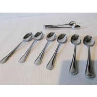 Englisch Vintage Silber High Tea Party Löffel Set Und Zuckerzange Sammlung Mit Original Box Mcm Decor von Retromagination