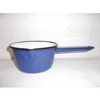Vintage Blue Speckleware Kochtopf Emaillegeschirr Metallpfanne von Retromagination