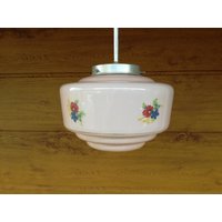 Rosa Glas Vintage Deckenleuchte/1960Er Jahre Lampe Made in Jugoslawien Floral Muster Beleuchtung von Retroslavia