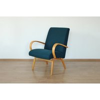 Mid Century Lounge Sessel Von Jaroslav Smídek Für Ton, 1960Er Jahre | Vintage Stuhl Neu Bezogen Akzent Moderne Blaugrüner Stoff von Retrouge