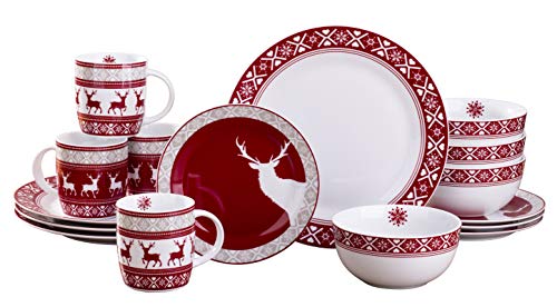 Kombiservice NORDIC REINDEER 16teilig für 4 Personen/Merry Christmas - Weihnachten kann kommen/klassisches Rentier-Dekor in Weiß-Rot/Porzellan runde Form/Waterside England by Retsch Arzberg von Retsch Arzberg