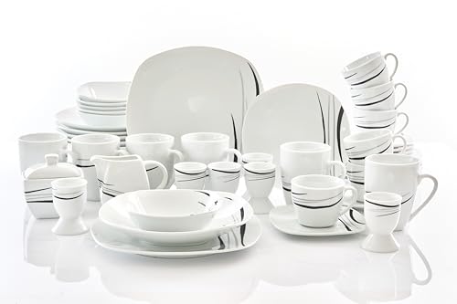 Retsch Arzberg/Geschirr Set eckig Kombiservice 62-teilig COSMOS für 6 Personen/feinliniges Dekor/Das Rundum-Sorglos-Paket für Zuhause! von Retsch Arzberg