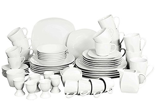 Retsch Arzberg/Geschirr Set eckig weiß Kombiservice / 62teiliges Set weiß für 6 Personen aus Porzellan/Das Rundum-Sorglos-Paket von Retsch Arzberg