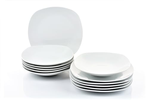 Retsch Arzberg/Geschirr Tafelservice FINO/Set 12teilig für 6 Personen/Porzellan eckig uni weiß/Basic-Geschirr von Retsch Arzberg