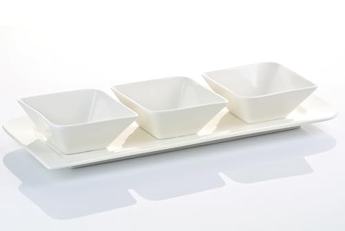 Retsch Arzberg Fantastic edles Snack-Set 4teilig / 1 große Platte rechteckig und 3 passende Schalen/Porzellan/cremeweiß von Retsch Arzberg