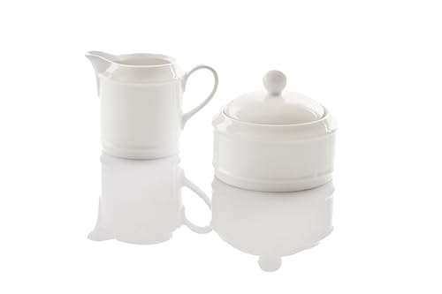 Retsch Arzberg Heike Weiss Milch & Zucker Set 2-teilig/Milchgießer und Zuckerdose mit Deckel/Kaffee-, Tee-, Servierset/Porzellan, Uni Weiss, rund von Retsch Arzberg