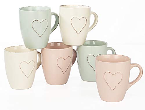 Retsch Arzberg Kaffee-/Teebecher HEART Set 6teilig für 6 Personen/Feinsteinzeug im Vintage-Look und zeitlosen Farben/Waterside England by von Retsch Arzberg