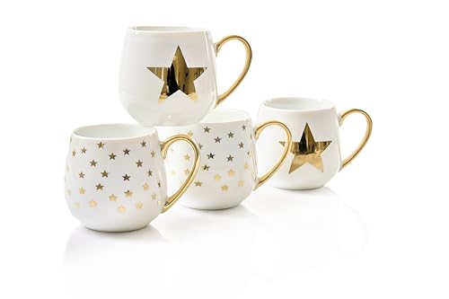 Retsch Arzberg Kaffee- Teebecher GOLD STAR Set 4teilig für 4 Personen/2 Gold-Dekore im Set gemixt/Porzellan/Waterside England by von Retsch Arzberg