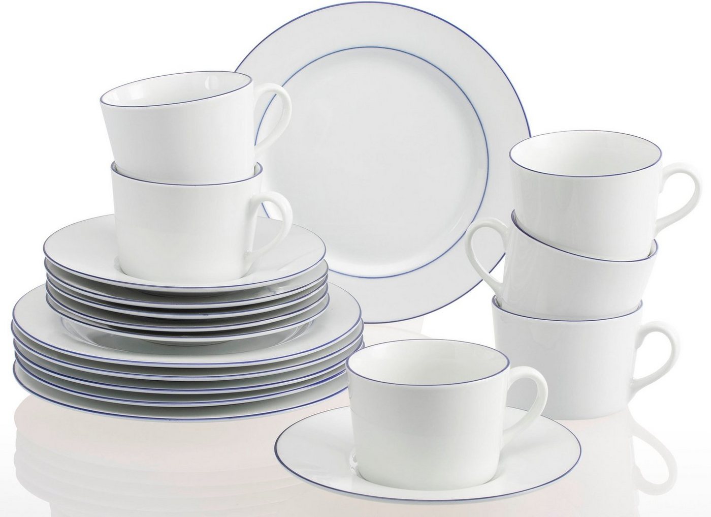 Retsch Arzberg Kaffeeservice Geschirr-Set, Service Heike Blaurand (18-tlg), 6 Personen, Porzellan, maritimer, blauer Rand, Made in Germany, 18 Teile, für 6 Personen von Retsch Arzberg