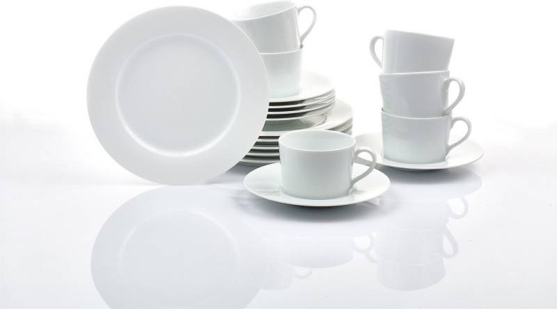 Retsch Arzberg Kaffeeservice HEIKE WEISS, Geschirr-Set 18-teilig, Porzellan, rund (18-tlg), 6 Personen, Porzellan, Kaffee-/Frühstücksgeschirr für 6 Personen klassisches Design in weiss von Retsch Arzberg