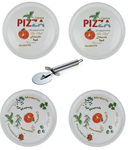 Retsch Arzberg - Pizzateller im Set inklusive Pizzaschneider/Pizzaroller - Pizza Teller XXL Ø30cm (mit Dekor, 4er Set) von Retsch Arzberg