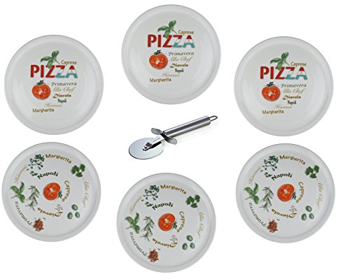 Retsch Arzberg - Pizzateller im Set inklusive Pizzaschneider/Pizzaroller - Pizza Teller XXL Ø30cm (mit Dekor, 6er Set) von Retsch Arzberg