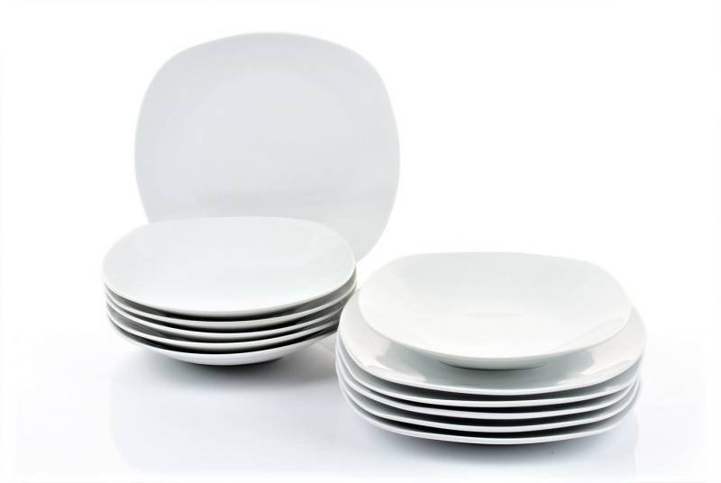 Retsch Arzberg Tafelservice Geschirr-Set Fino (12-tlg), 6 Personen, Porzellan, Teller Set, weiß, Made in Germany, 12 Teile, für 6 Personen von Retsch Arzberg