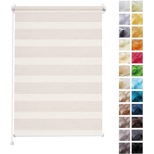 Rettika Doppelrollo ohne Bohren, klemmfix - Cream, Breite: 80cm, Höhe 150 - Rollos für Fenster ohne Bohren, Fenster rollos für innen, Duo Rollo von Rettika