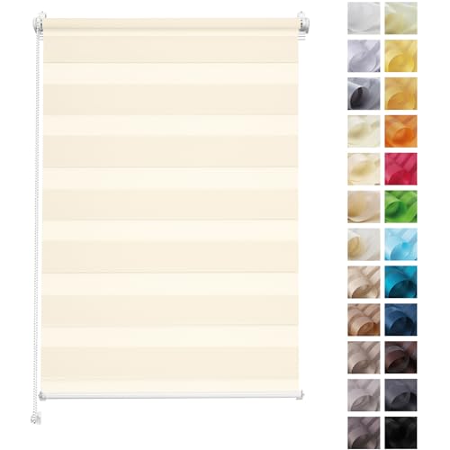Rettika Doppelrollo ohne Bohren, klemmfix - Cremig, Breite: 145cm, Höhe 120 - Rollos für Fenster ohne Bohren, Fenster rollos für innen, Duo Rollo von Rettika