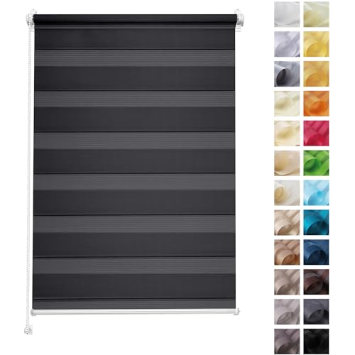 Rettika Doppelrollo ohne Bohren, klemmfix - Graphit, Breite: 70cm, Höhe 120 - Rollos für Fenster ohne Bohren, Fenster rollos für innen, Duo Rollo von Rettika