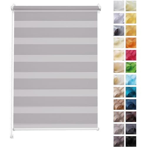 Rettika Doppelrollo ohne Bohren, klemmfix - Grau, Breite: 100cm, Höhe 150 - Rollos für Fenster ohne Bohren, Fenster rollos für innen, Duo Rollo von Rettika