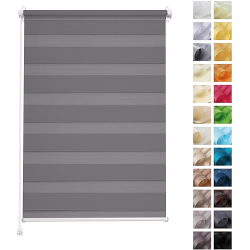 Rettika Doppelrollo ohne Bohren, klemmfix - Grau Marengo, Breite: 70cm, Höhe 220 - Rollos für Fenster ohne Bohren, Fenster rollos für innen, Duo Rollo von Rettika