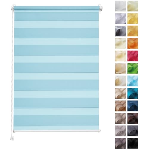 Rettika Doppelrollo ohne Bohren, klemmfix - Himmelblau, Breite: 80cm, Höhe 120 - Rollos für Fenster ohne Bohren, Fenster rollos für innen, Duo Rollo von Rettika