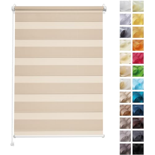 Rettika Doppelrollo ohne Bohren, klemmfix - Sandstrand, Breite: 90cm, Höhe 220 - Rollos für Fenster ohne Bohren, Fenster rollos für innen, Duo Rollo von Rettika