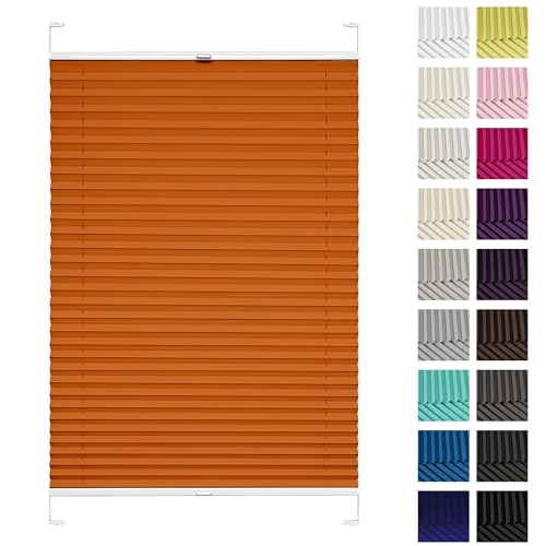 Rettika® Plissee mit Bohren, Breite: 70 cm, Höhe: 100 cm, Orange, Fensterrollo Sonnenschutz, Plisseerollo innen, Rollo für Fenster mit Bohren von Rettika