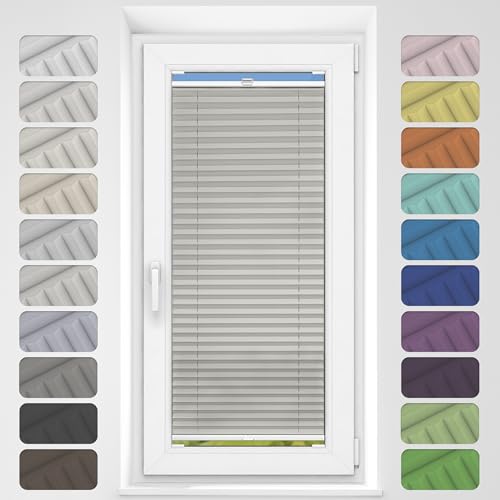 Rettika Plissee mit Bohren, Breite: 70 cm, Höhe: 200 cm, Asche, Fensterrollo Sonnenschutz, Plisseerollo innen, Rollo für Fenster mit Bohren von Rettika