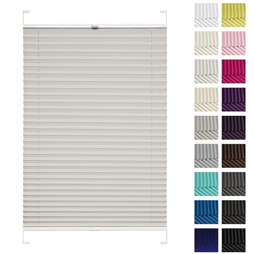 Rettika Plissee mit Bohren, Breite: 80 cm, Höhe: 80 cm, Hellgrau, Fensterrollo Sonnenschutz, Plisseerollo innen, Rollo für Fenster mit Bohren von Rettika