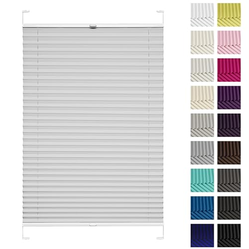 Rettika Plissee mit Bohren, Breite: 90 cm, Höhe: 100 cm, Asche, Fensterrollo Sonnenschutz, Plisseerollo innen, Rollo für Fenster mit Bohren von Rettika