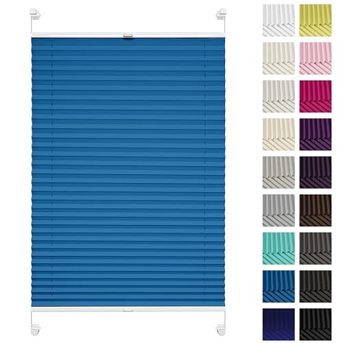 Rettika® Plissee ohne Bohren, Plissee klemmfix, Blau, Breite: 45 cm, Höhe: 80 cm, Fensterrollo Sonnenschutz, Plisseerollo innen, Rollo für Fenster ohne Bohren von Rettika