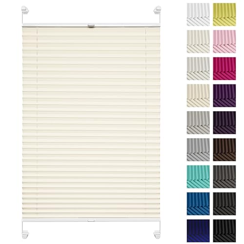 Rettika® Plissee ohne Bohren, Plissee klemmfix, Beige, Breite: 60 cm, Höhe: 200 cm, Fensterrollo Sonnenschutz, Plisseerollo innen, Rollo für Fenster ohne Bohren von Rettika