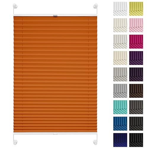 Rettika® Plissee ohne Bohren, Plissee klemmfix, Orange, Breite: 75 cm, Höhe: 230 cm, Fensterrollo Sonnenschutz, Plisseerollo innen, Rollo für Fenster ohne Bohren von Rettika