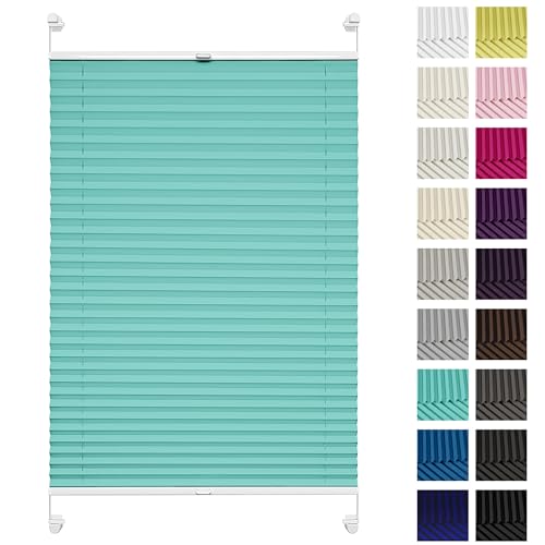 Rettika® Plissee ohne Bohren, Plissee klemmfix, Turkisblau, Breite: 80 cm, Höhe: 80 cm, Fensterrollo Sonnenschutz, Plisseerollo innen, Rollo für Fenster ohne Bohren von Rettika