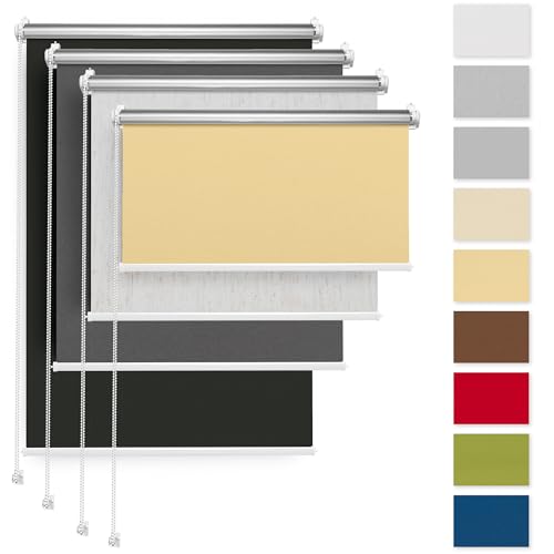 Rettika® Verdunkelungsrollo ohne Bohren, für Fenster, Breite 110 cm, Höhe 120 cm, Ecru Farbe, Klemmfix Montage, Jalousien Fenster, Fenster rollos für innen, Klemmrollo von Rettika