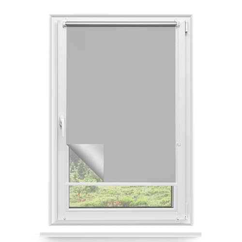 Rettika Verdunkelungsrollo ohne Bohren, für Fenster, Breite 120 cm, Höhe 220 cm, Grau Farbe, Klemmfix Montage, Jalousien Fenster, Fenster rollos für innen, Klemmrollo von Rettika