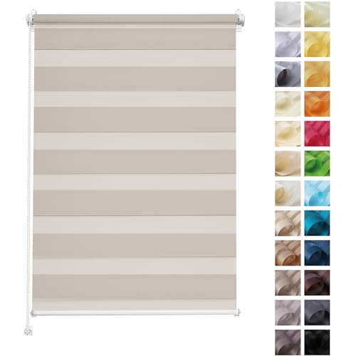 Rettika Doppelrollo ohne Bohren, klemmfix - Grau Braun, Breite: 40cm, Höhe 220 - Rollos für Fenster ohne Bohren, Fenster rollos für innen, Duo Rollo von Rettika