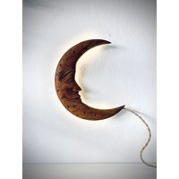 Holz Geschnitzte Mond Led-Beleuchtung Wanddekoration, Led-Licht, Mondlampe, Holzmond Wanddekor, Wandlampe, Wandleuchte, Handgeschnitzter Mond von ReuseCreateRemake