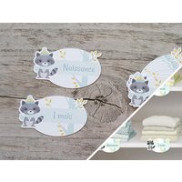 Garderobenetiketten Zum Ordnen Gefalteter Babykleidung Nach Alter - Waschbär-Thema von ReveDePapier