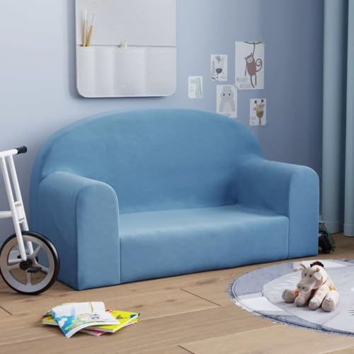 Bussandri Exclusive - Kindersofa 2-Sitzer Blau Weich Plüsch von Revera
